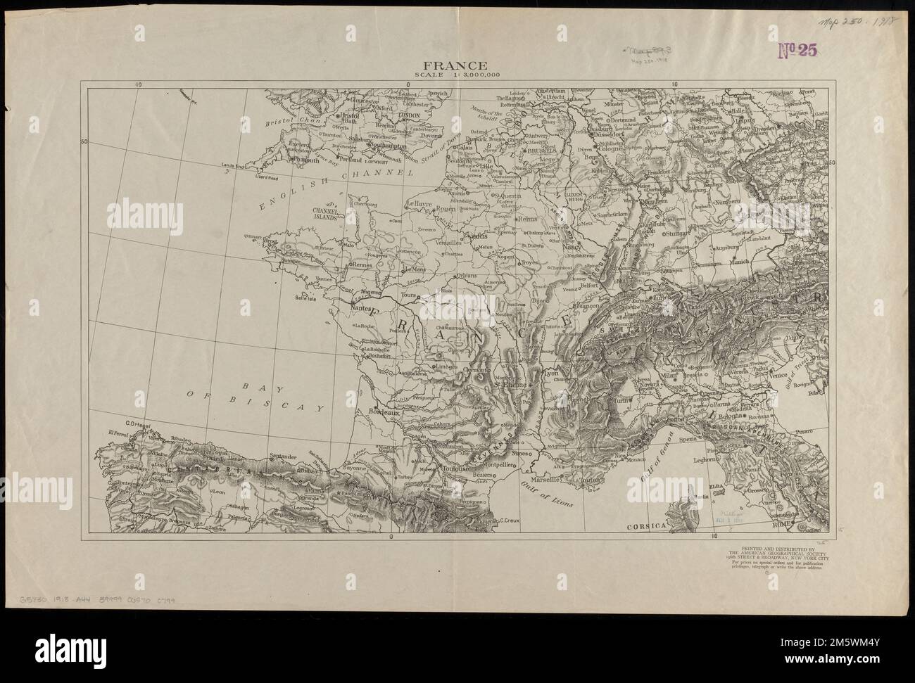 Francia. Rilievo mostrato da hachures.... , Francia Foto Stock