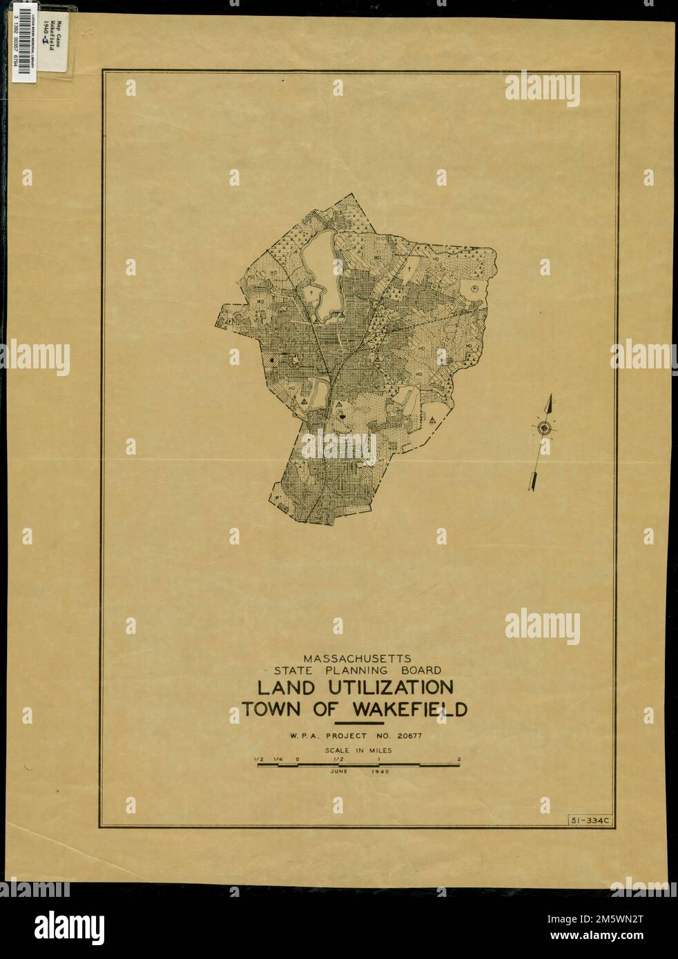Utilizzazione del terreno : Città di Wakefield. Sulla base di un'indagine sul suolo U.S.D.A. "Progetto W.P.A. n. 20677.' La mappa raffigura l'intera città di Wakefield nel 1940, mostrando le strade principali, i corpi idrici e le aree di classificazione del suolo. La mappa non contiene legenda.... , Massachusetts , Middlesex , contea , Wakefield Foto Stock
