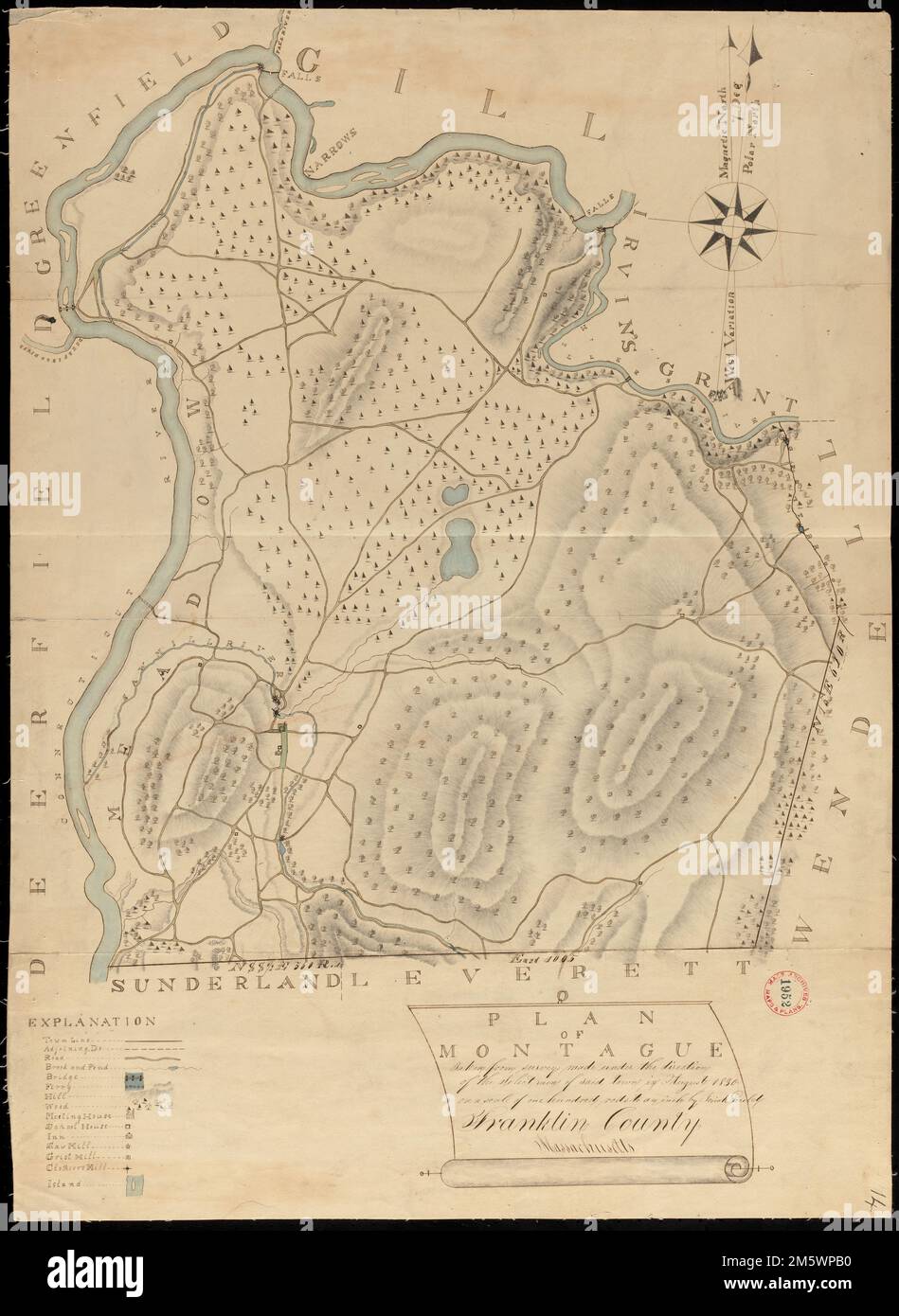 Piano di Montague fatto da Josiah Gould, datato agosto, 1830.... , Massachusetts , Franklin , contea , Montague Foto Stock