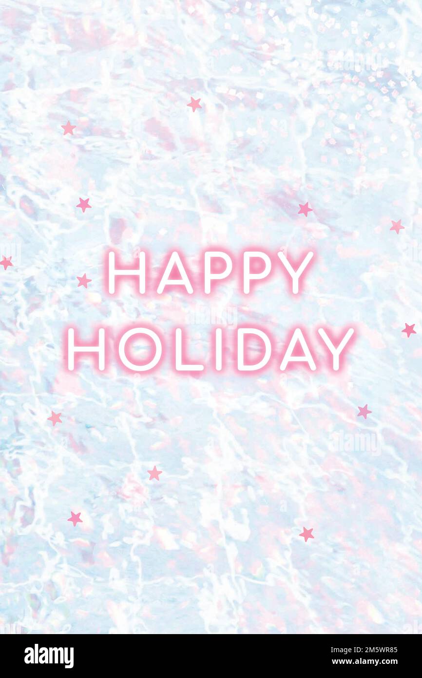 Testo vettoriale luminoso al neon Happy Holiday Illustrazione Vettoriale
