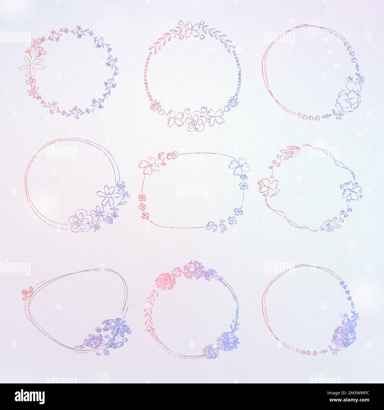 Vector floral round frame Set effetto glitter sfumatura colorata Illustrazione Vettoriale