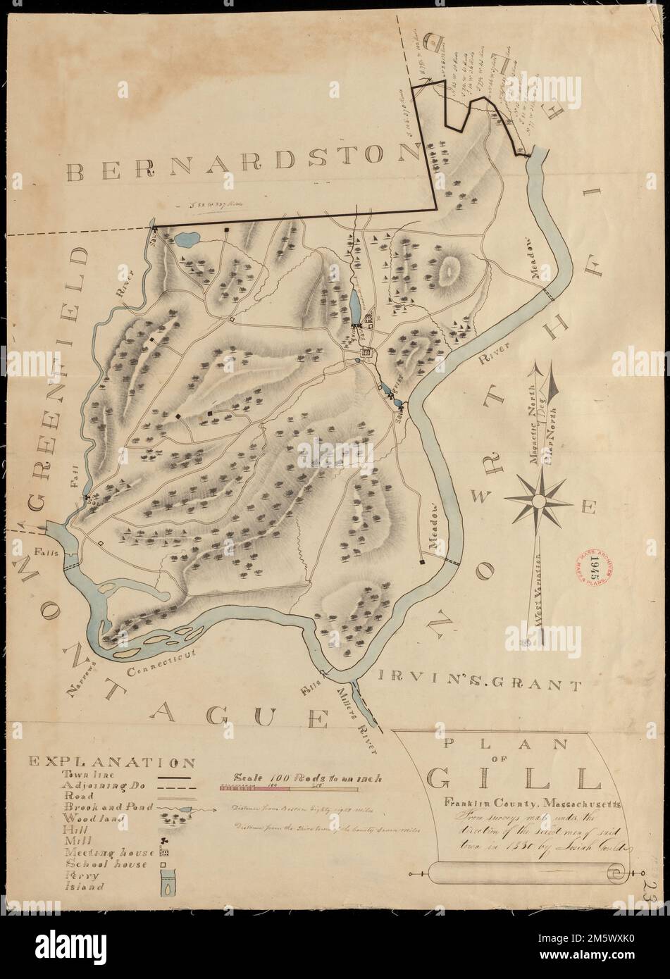 Piano di Gill fatto da Giosia Gould, datato 1830.... , Massachusetts , Franklin , contea , Gill Foto Stock