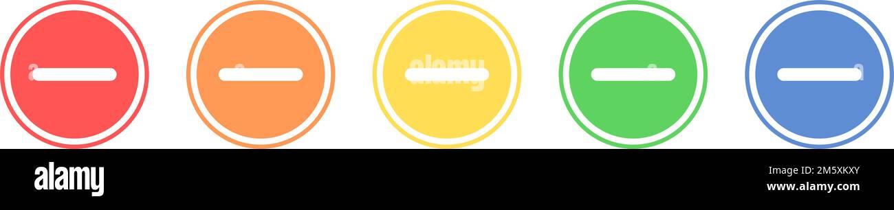 Set di icone meno. Sottrarre l'icona in vari colori. Illustrazione Vettoriale