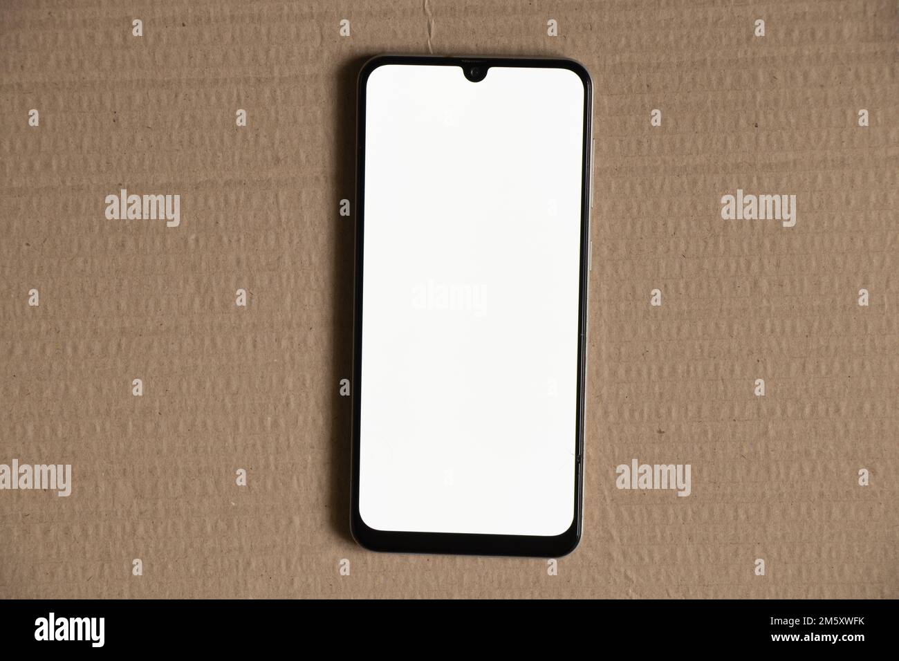 telefono con schermo bianco su sfondo isolato, telefono cellulare, posto per il modello di testo Foto Stock