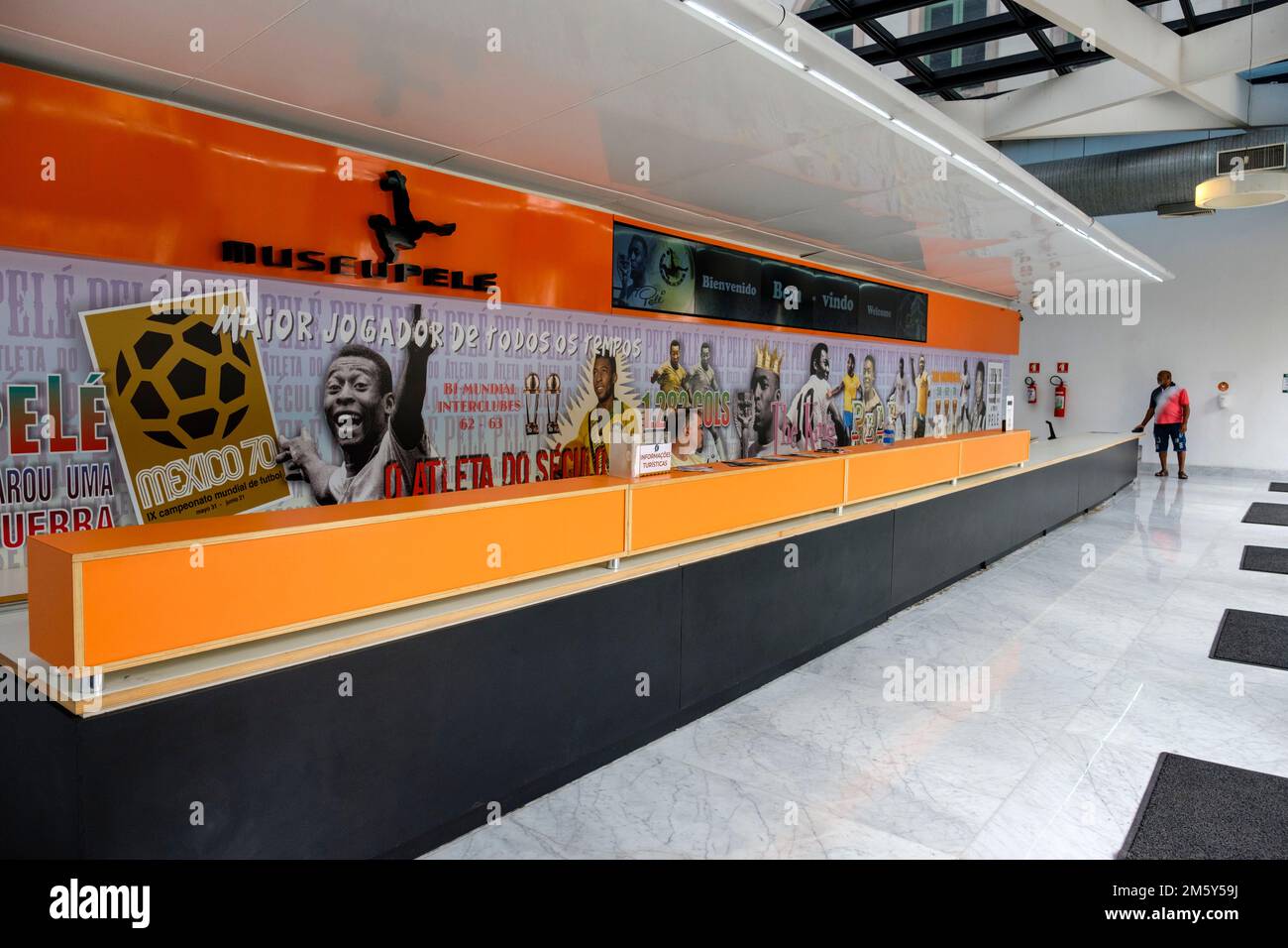 Biglietteria all'ingresso del Museu Pelé, del Museo Pele, della città di Santos, Brasile Foto Stock