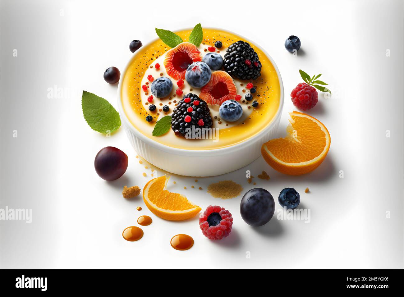 Elegante Crème Brûlée con base di crema classica e condimento alla frutta  colorato Foto stock - Alamy