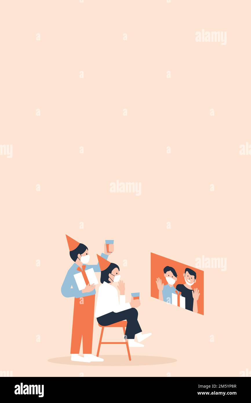 Videochiamata celebrazione vettore festa nella nuova normalità Illustrazione Vettoriale