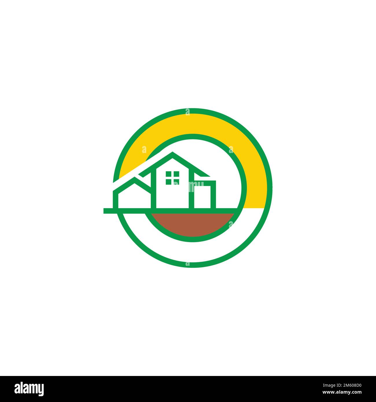 rotondo verde ranch casa sole suolo simbolo vettore logo Illustrazione Vettoriale