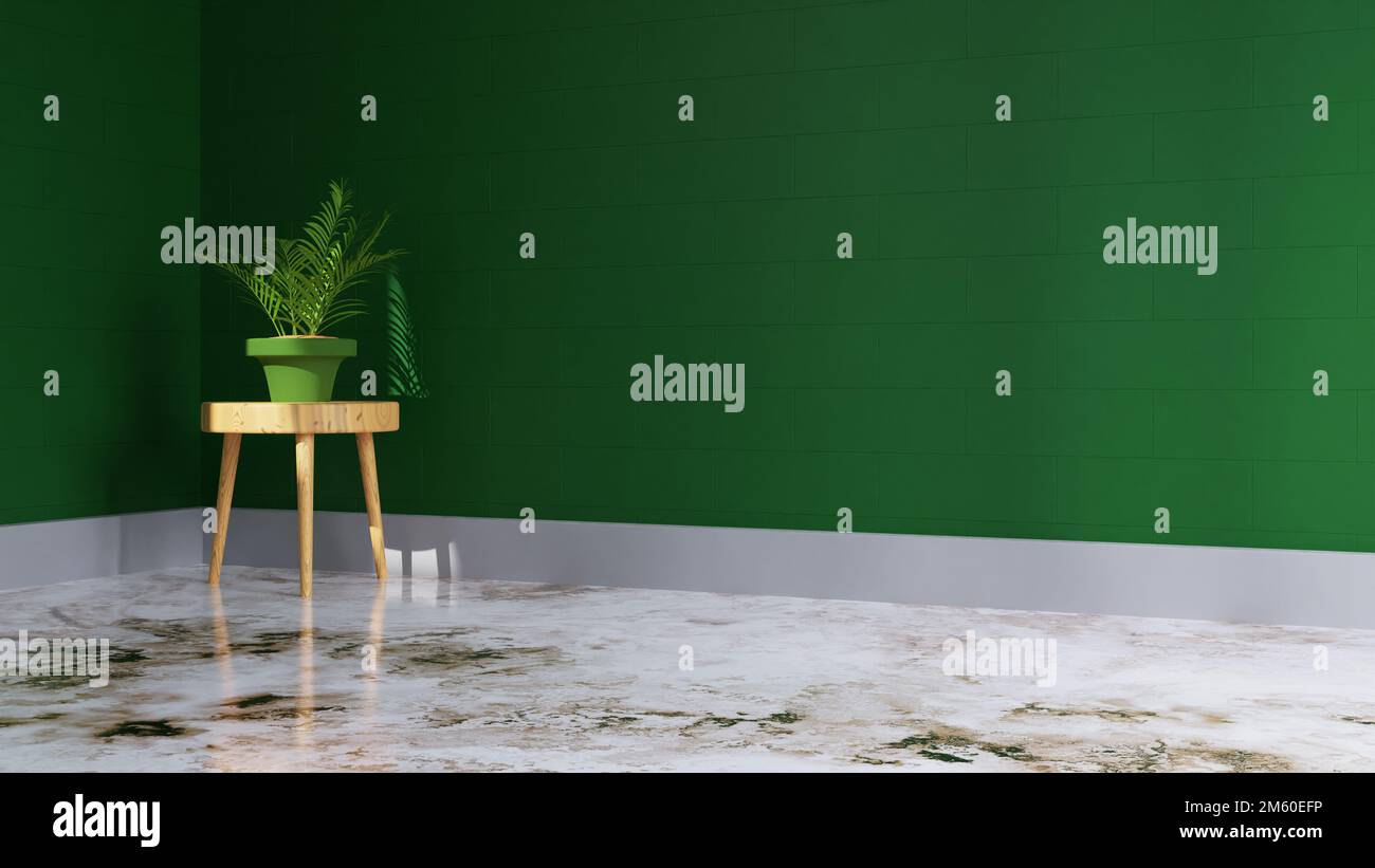 3d rendering stanza vuota con ombre e pavimento lucido con parete luminosa. Foto Stock