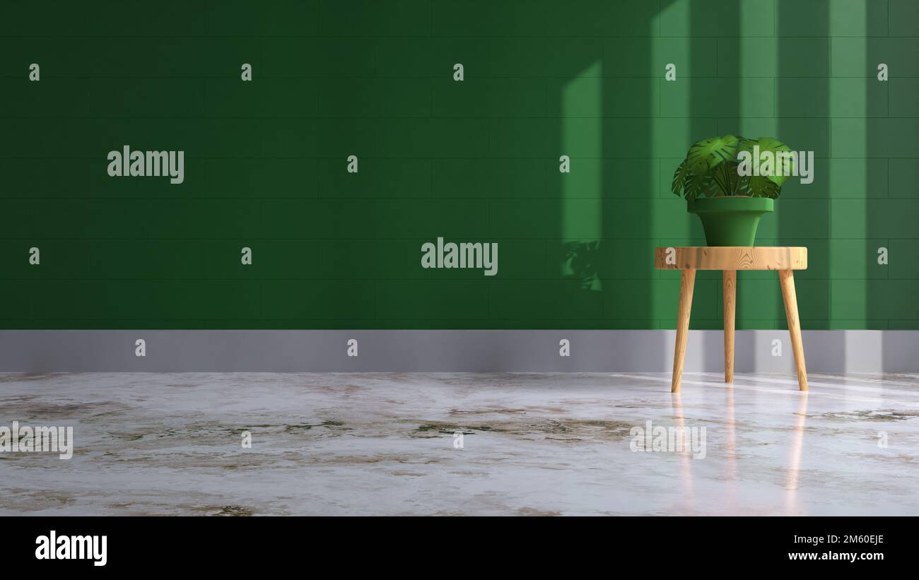3d rendering stanza vuota con ombre e pavimento lucido con parete luminosa. Foto Stock