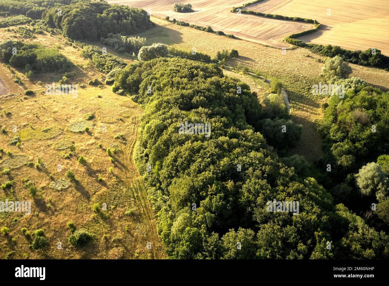 Fotografia aerea della cintura verde al confine tra Schleswig-Holstein e Meclemburgo-Pomerania occidentale, Steinerne Rinne, Roemnitz Foto Stock