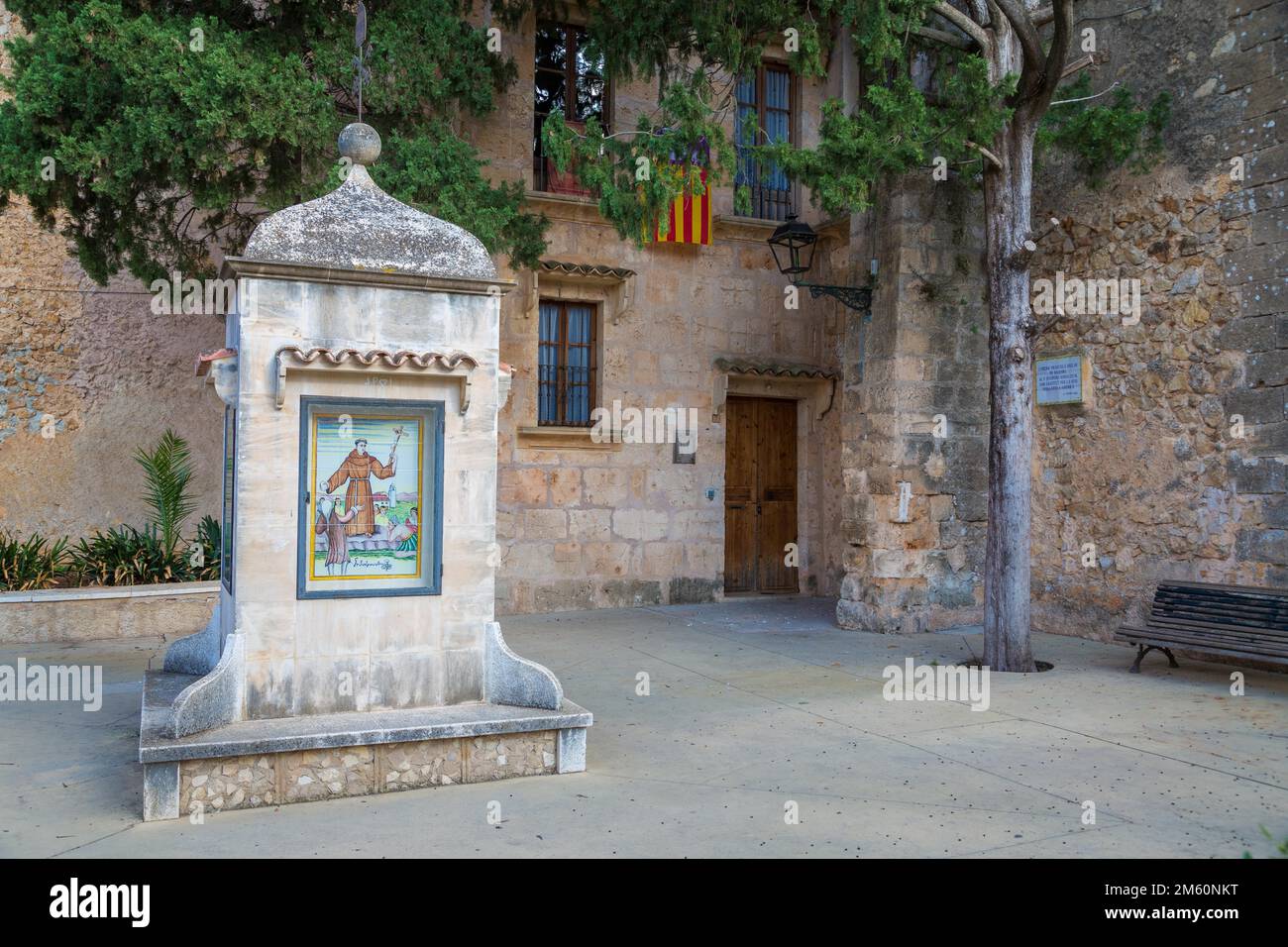 Pietra commemorativa di San Junipero Serra, Petra, Maiorca, Spagna Foto Stock