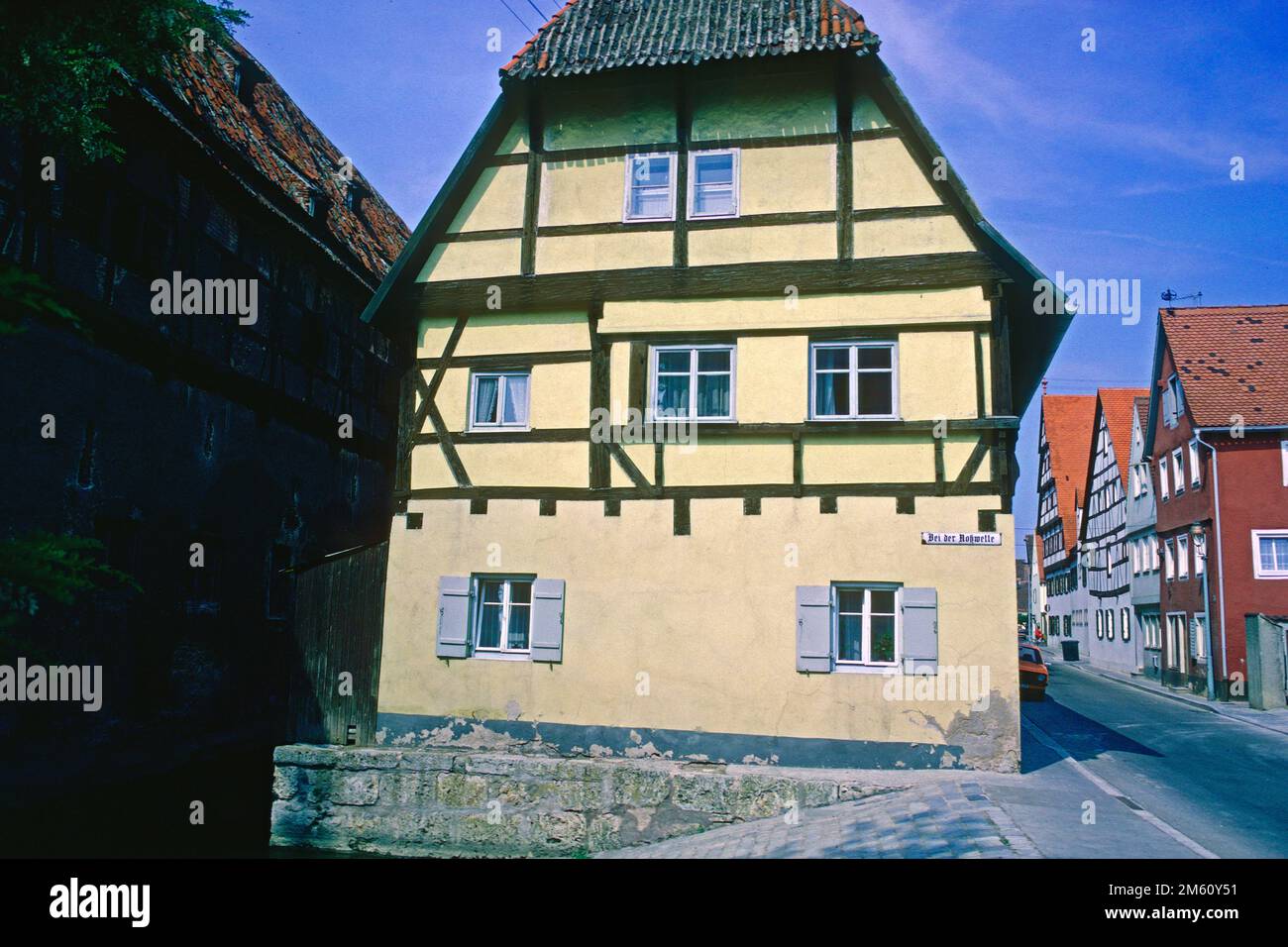 Casa medievale a bei der Roßwette nel 1982, Nördlingen, Baviera, Germania Foto Stock