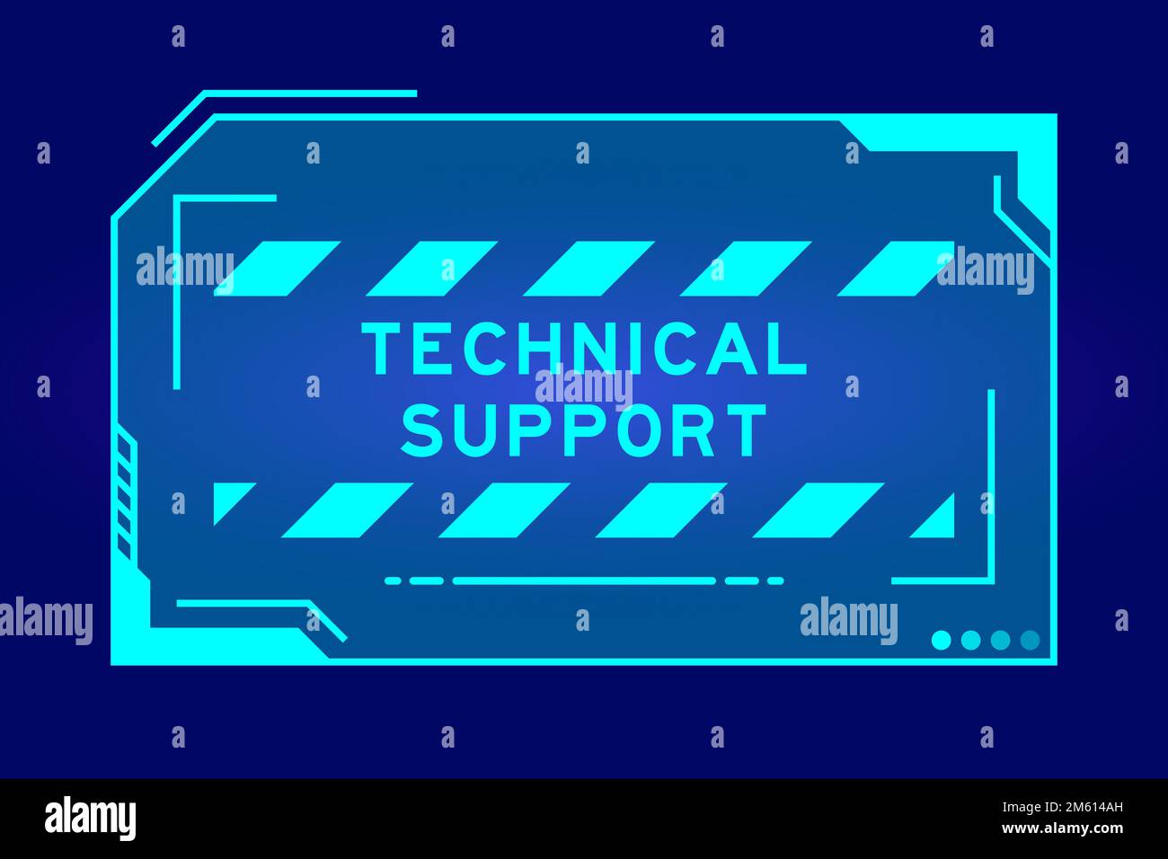 Banner hud futuristico con supporto tecnico Word sullo schermo dell'interfaccia utente su sfondo blu Illustrazione Vettoriale
