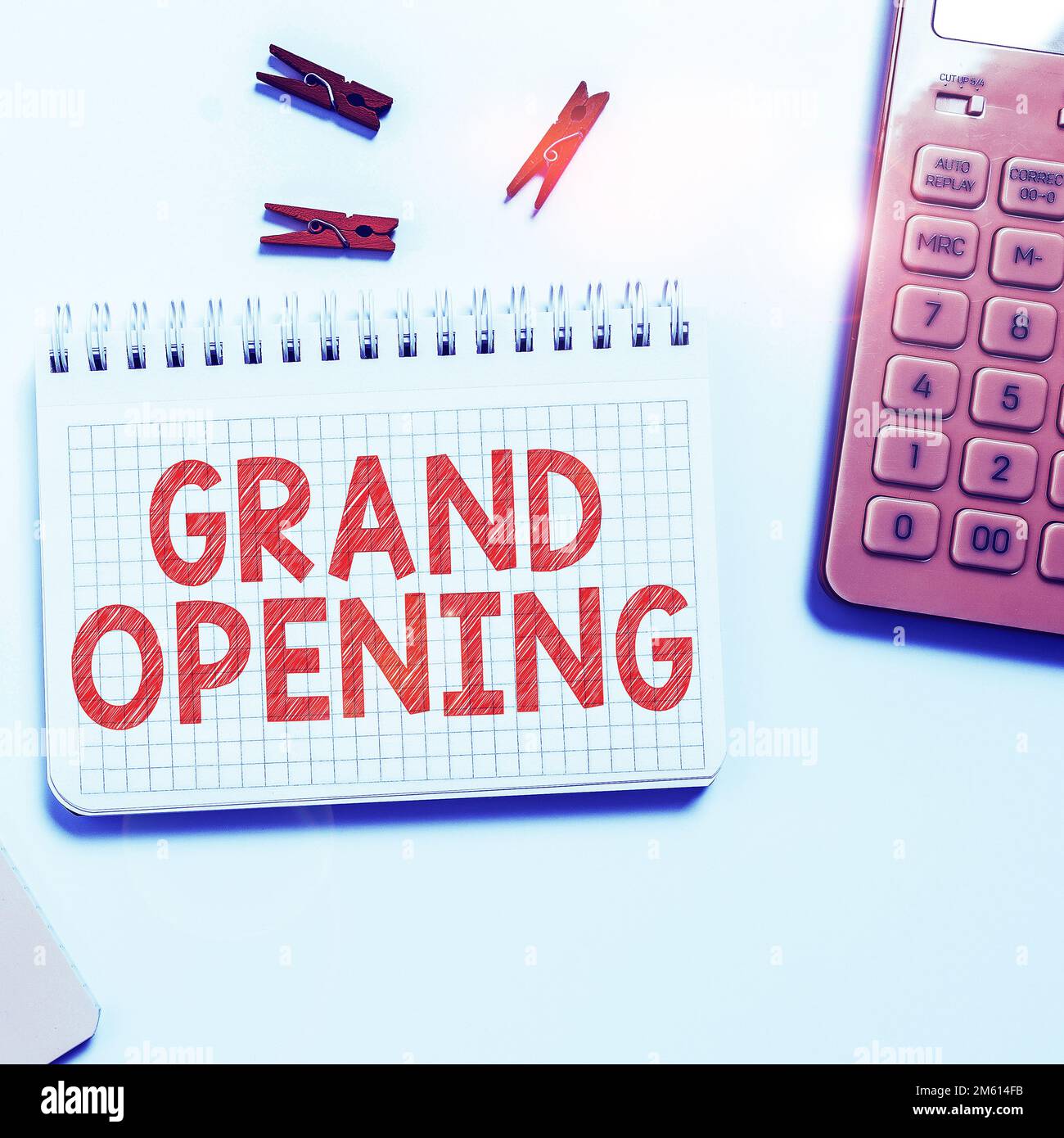 Scrittura a mano Grand Opening. Word for Ribbon taglio nuovo business primo lancio ufficiale giorno Foto Stock