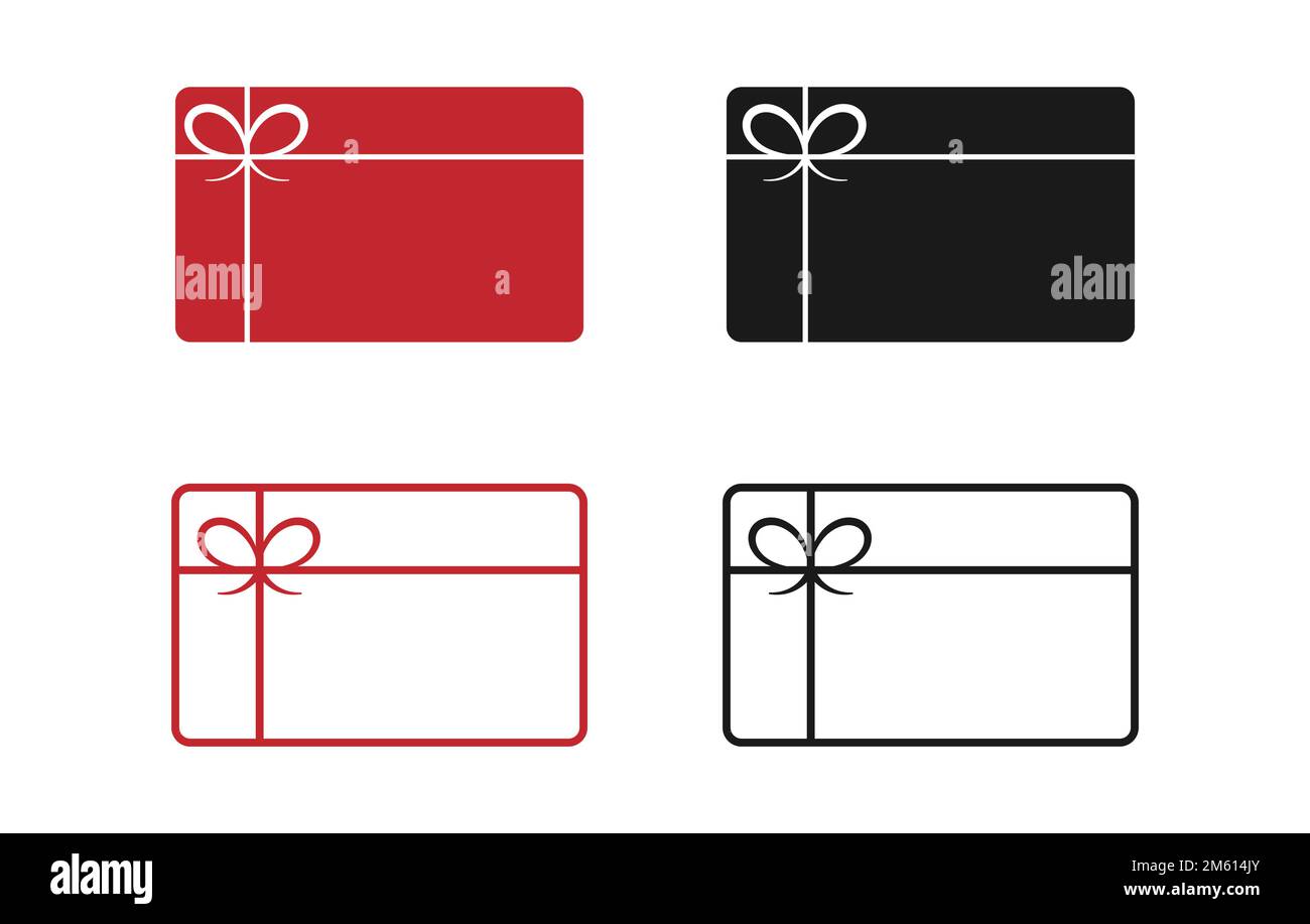 Una serie di modelli di carte regalo. Un regalo di incentivo. Carta fedeltà o sconto. Silhouette piena e contorno vuoto. Vettore per siti web, applicazioni, bus Illustrazione Vettoriale
