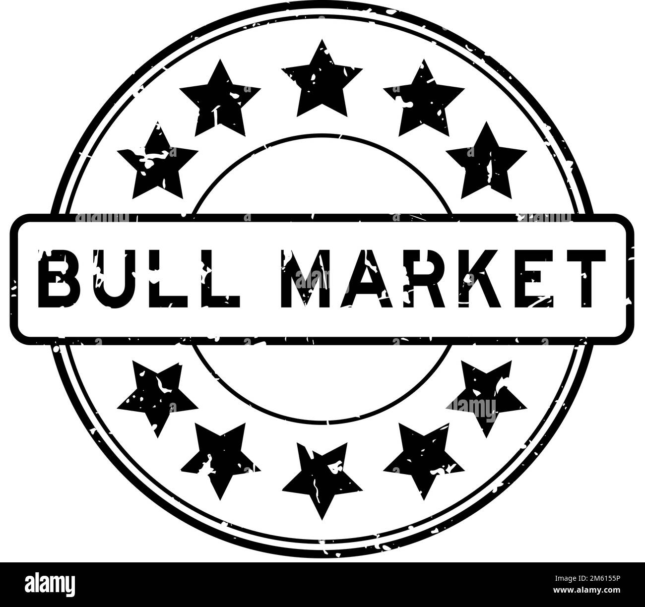 Grunge nero bull parola mercato con icona a stella circolare sigillo di gomma su sfondo bianco Illustrazione Vettoriale