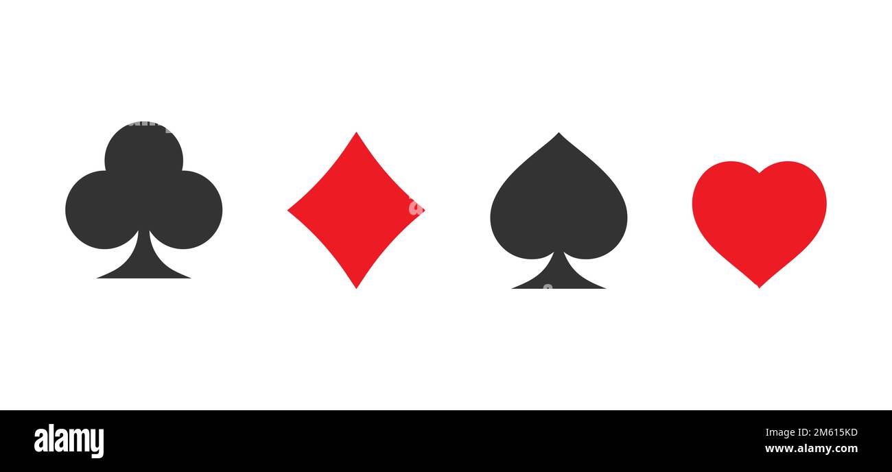 Una serie di icone dei vestiti delle carte da gioco. Simboli delle carte casinò. Stile piatto Illustrazione Vettoriale