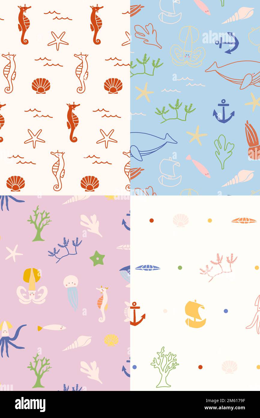 Animali subacquei senza cuciture pattern Set vettore Illustrazione Vettoriale