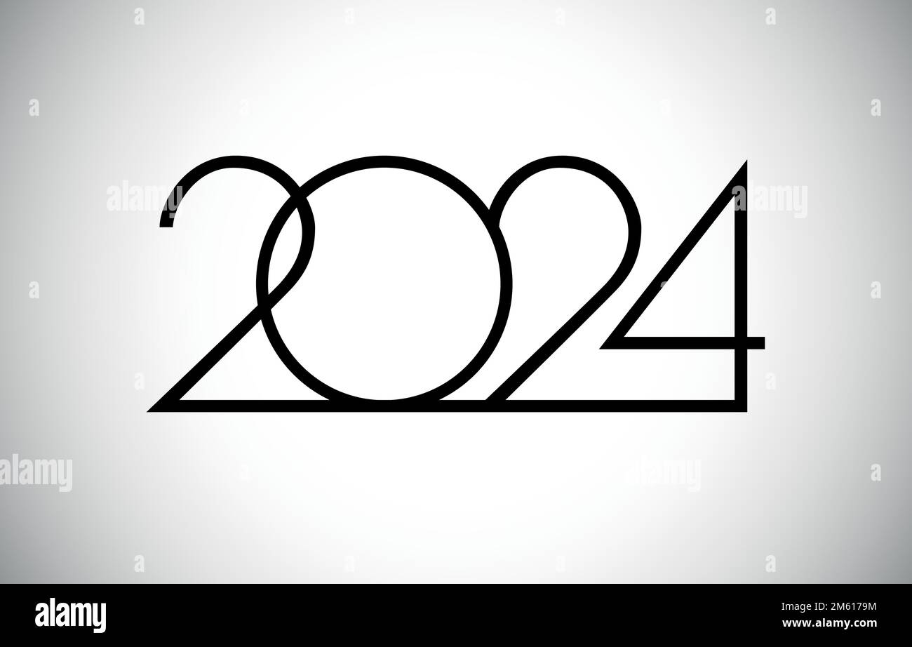 Un buon anno nuovo numero di stile di affari 2024. In bianco e nero. Titolo del calendario. Progettazione del pianificatore. Icona creativa isolata 2024. Modello grafico. Illustrazione Vettoriale