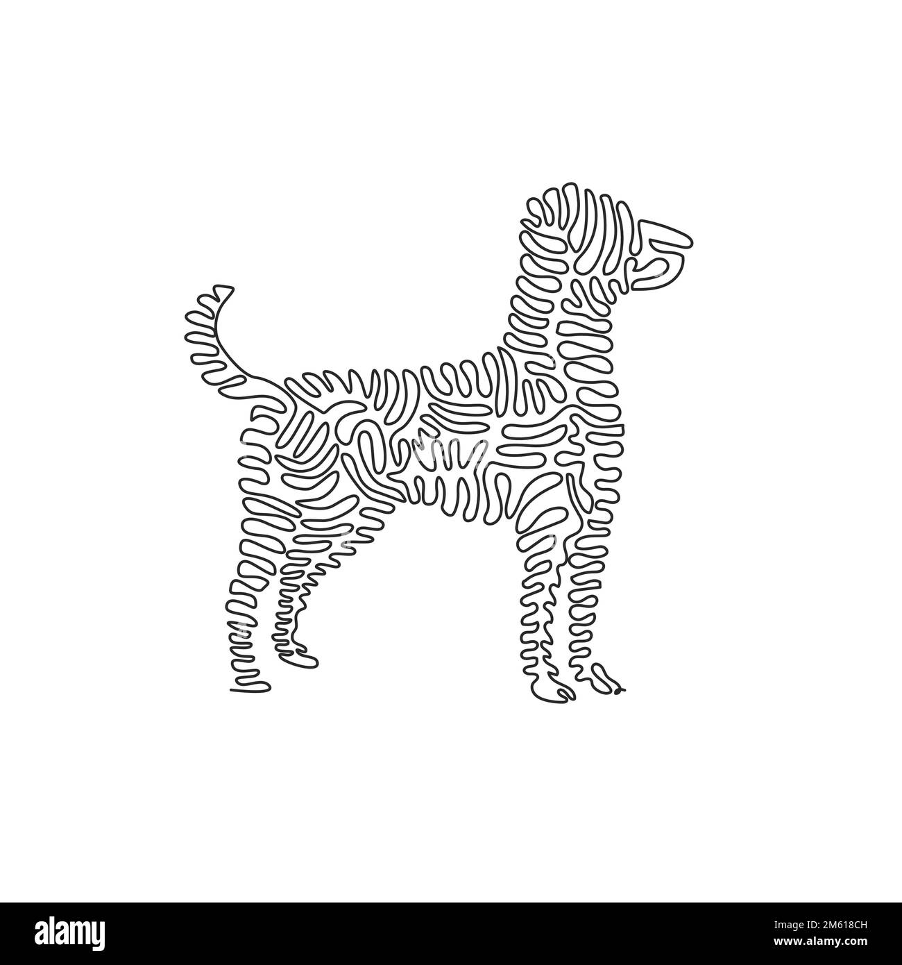 Curva continua una linea disegno di cute cane astratto arte in un cerchio. Illustrazione del vettore del tratto modificabile a linea singola di un cane adorabile Illustrazione Vettoriale