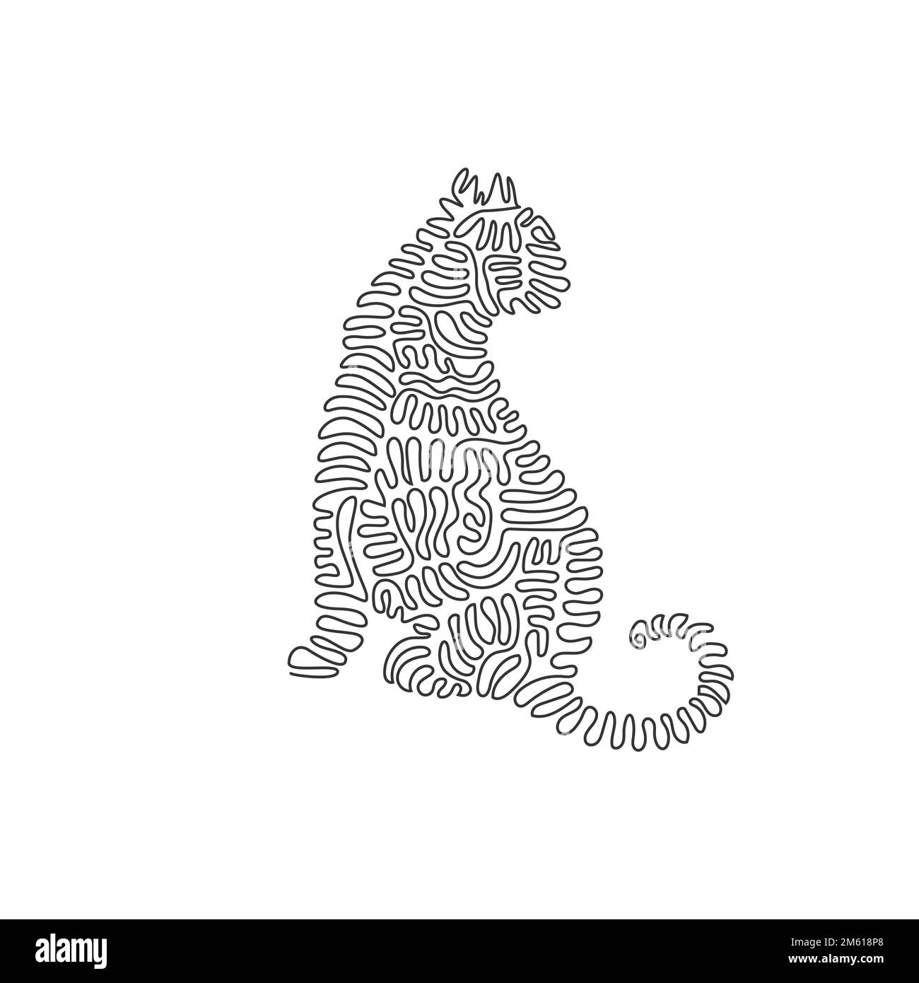 Singola una linea disegno di carino gatto seduto astratto arte Disegno grafico a linea continua illustrazione vettoriale di animale domestico amichevole per icona Illustrazione Vettoriale