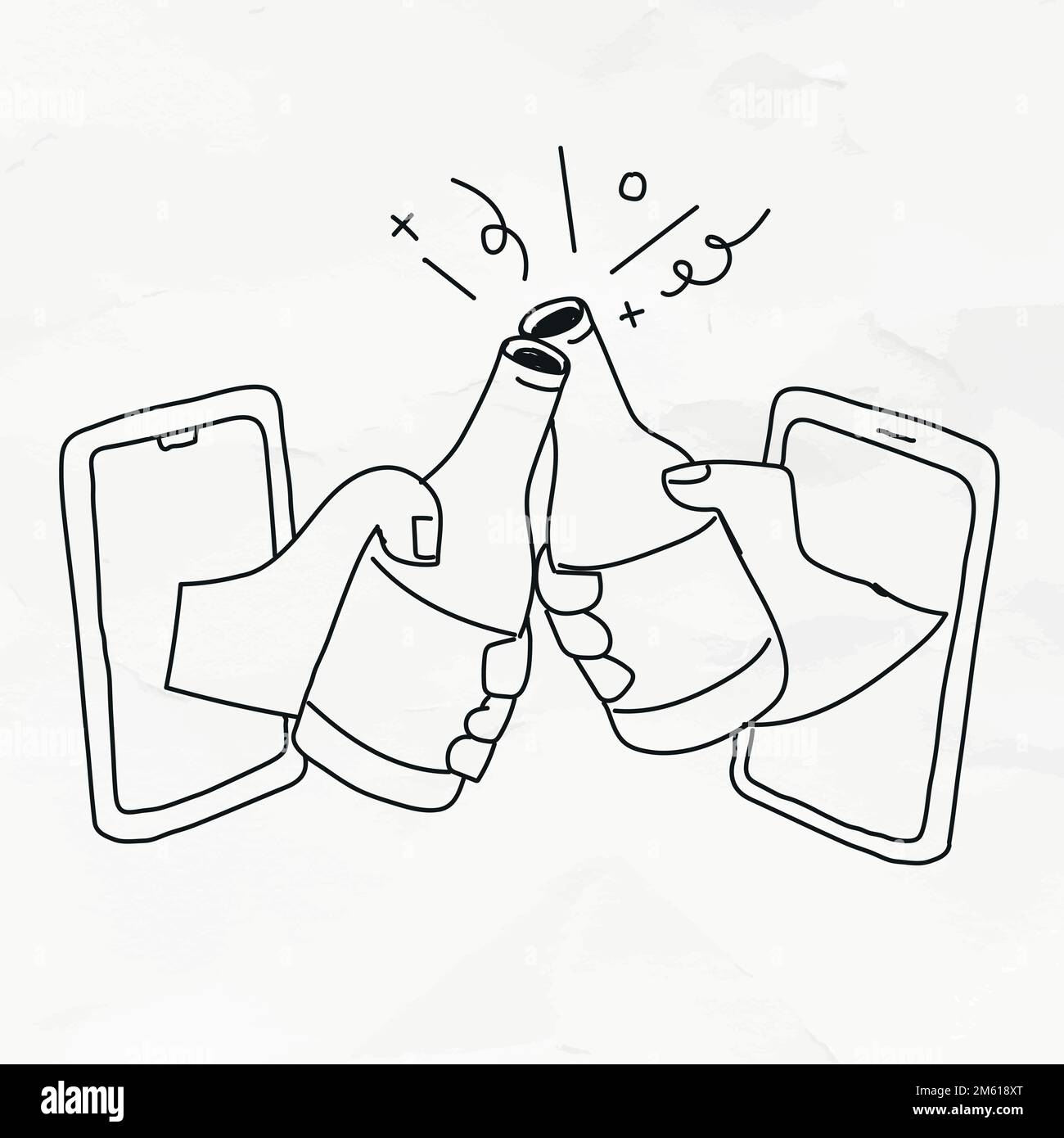 Virtual Hangout vettore sociale distanziamento in nuovo stile di vita normale doodle disegno Illustrazione Vettoriale