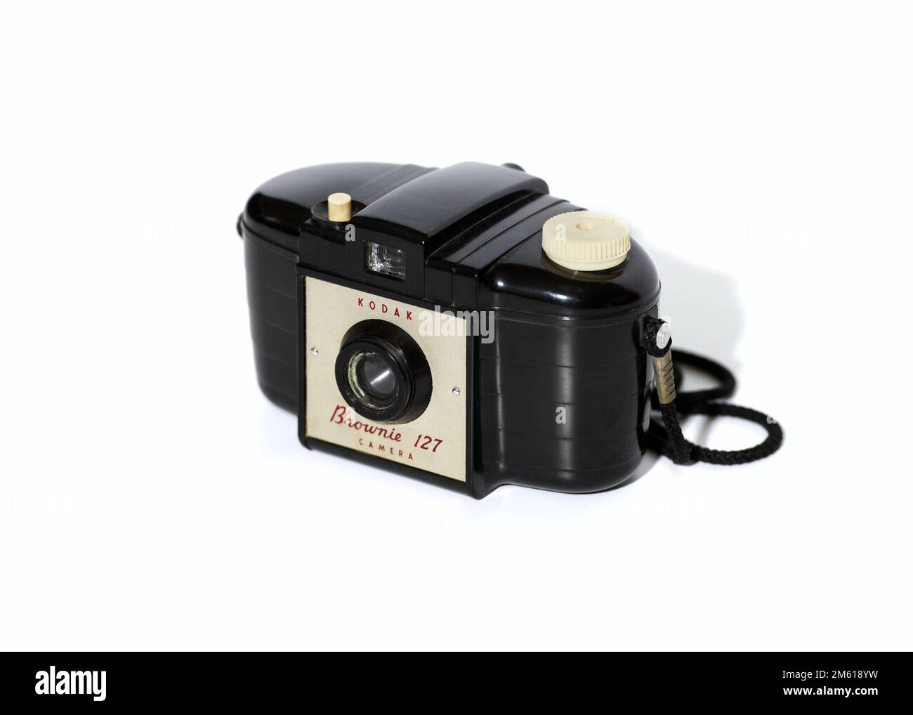 Fotocamera Kodak Brownie 127 su sfondo bianco Foto Stock