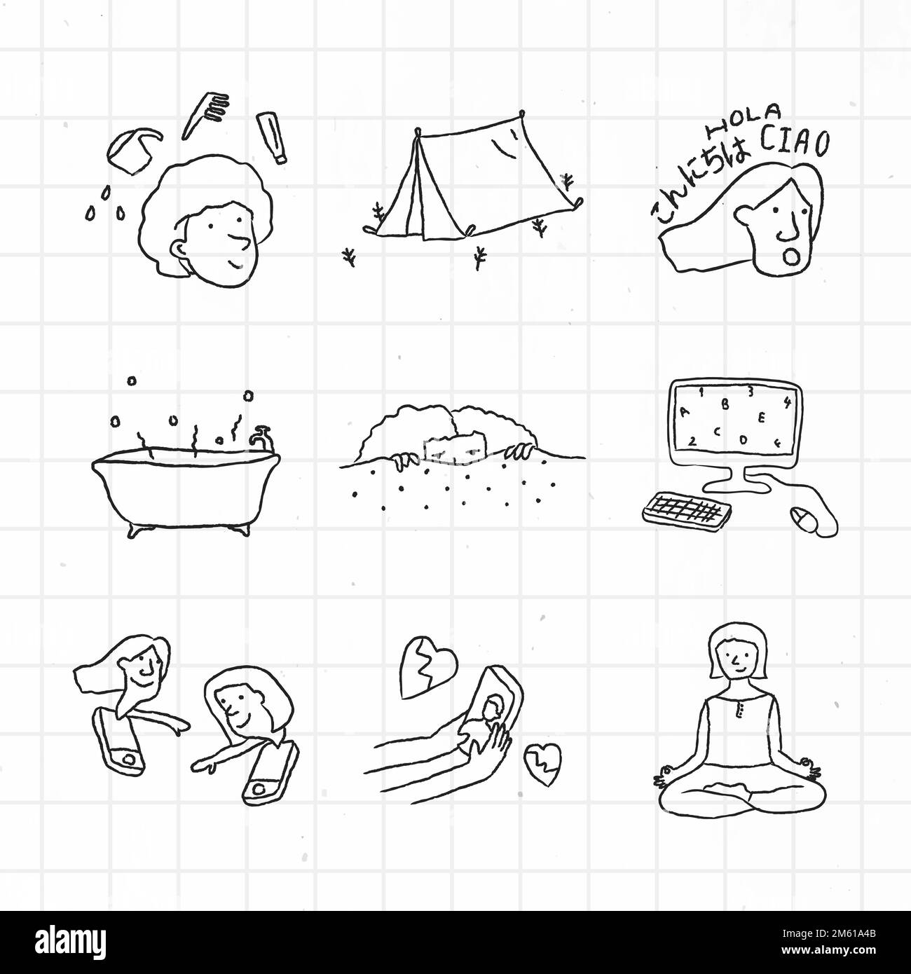 Bloccato a casa per fare elenco doodle stile set vettore Illustrazione Vettoriale