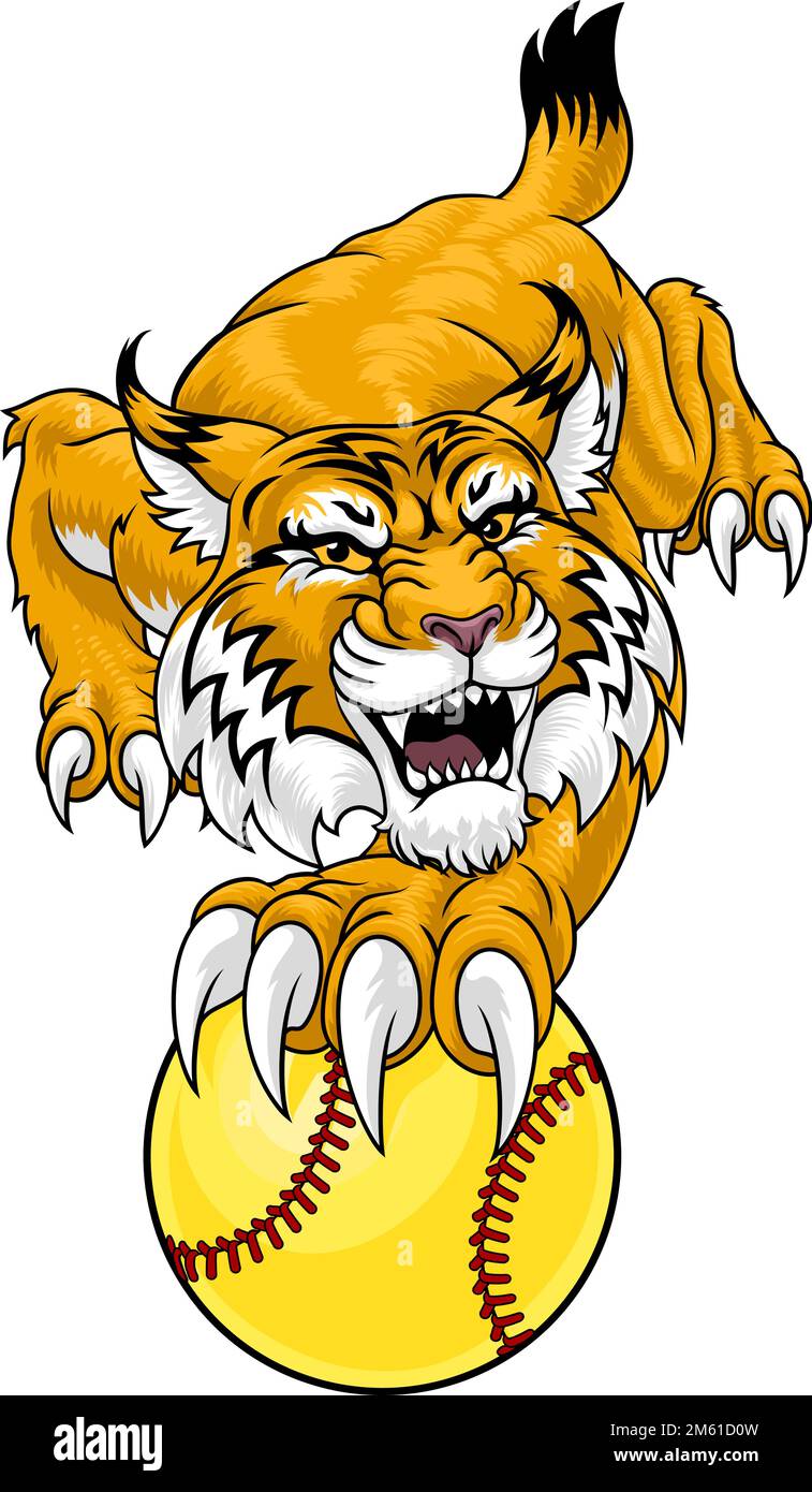 Wildcat Bobcat Softball Animal Sports Team Mascot Illustrazione Vettoriale