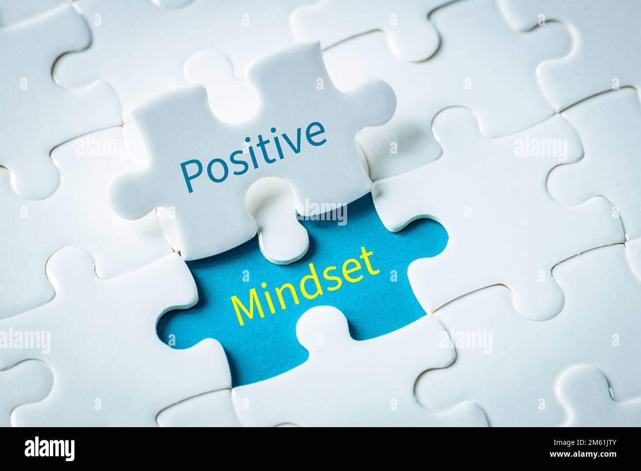 Mentalità positiva, Puzzle, atteggiamento positivo nel lavoro, il business e la vita, ottimismo, stato d'animo, fiducia nel successo Foto Stock