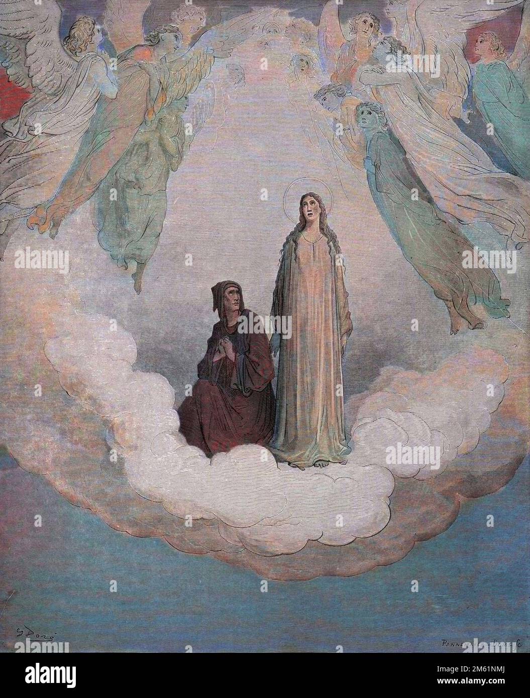 La Divina Commedia di Dante Alighieri , Paradiso, canto 21 : Beato Beatrice nella settima cerchia - di Dante Alighieri (1265-1321) - Illustrazione de Gustave Dore (1832-1883), 1885 - Colorizzazione digitale d'apres l'originale Foto Stock