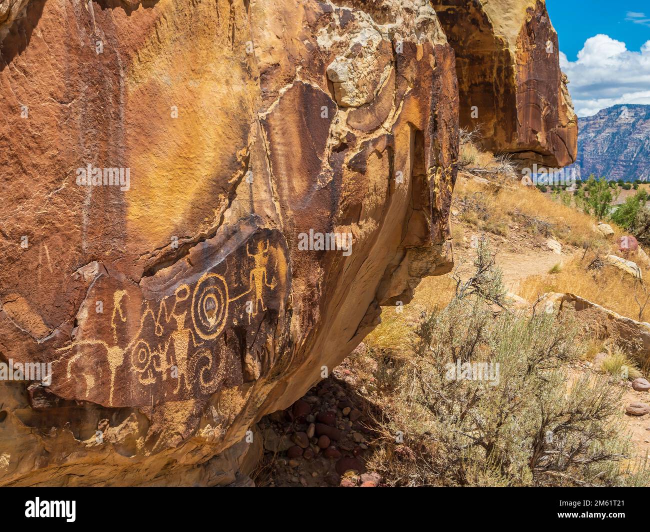 Petroglifi indiani Fremont, Island Park Road, McKee Spring, Dinosaur National Monument, Jensen, Utah. Foto Stock