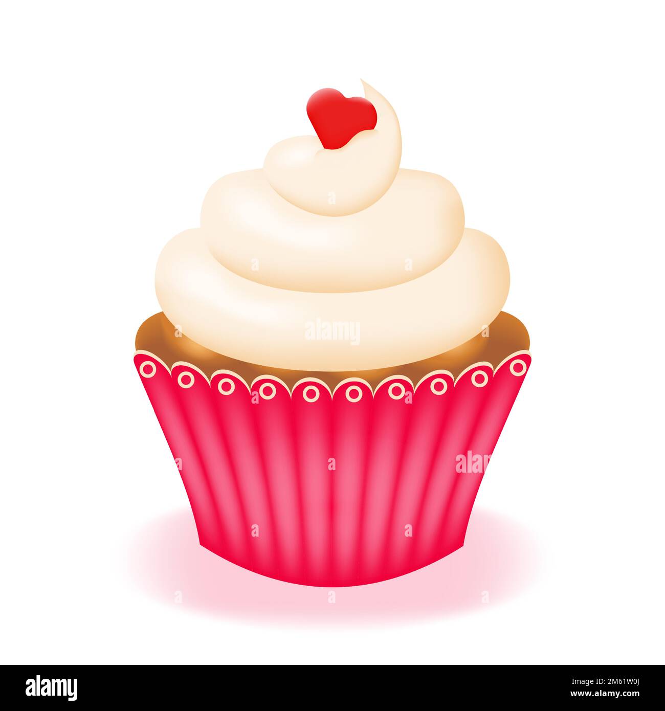 Cupcake, torta con crema in tazza di carta rosa isolato su sfondo bianco. Dolce con panna montata e cioccolato. Illustrazione vettoriale. Illustrazione Vettoriale