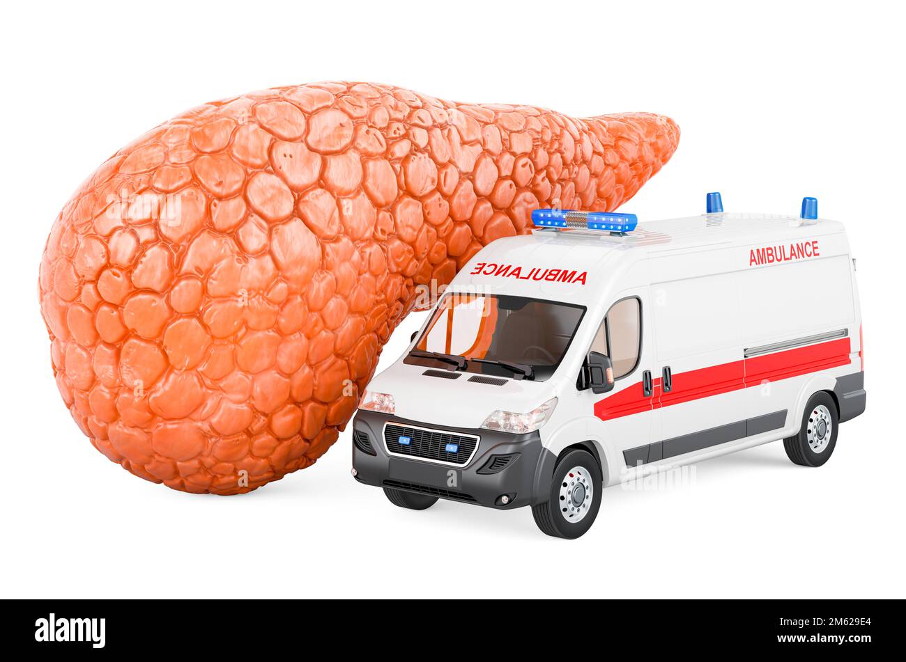 Pancreatico con furgone ambulanza, 3D rendering isolato su sfondo bianco Foto Stock
