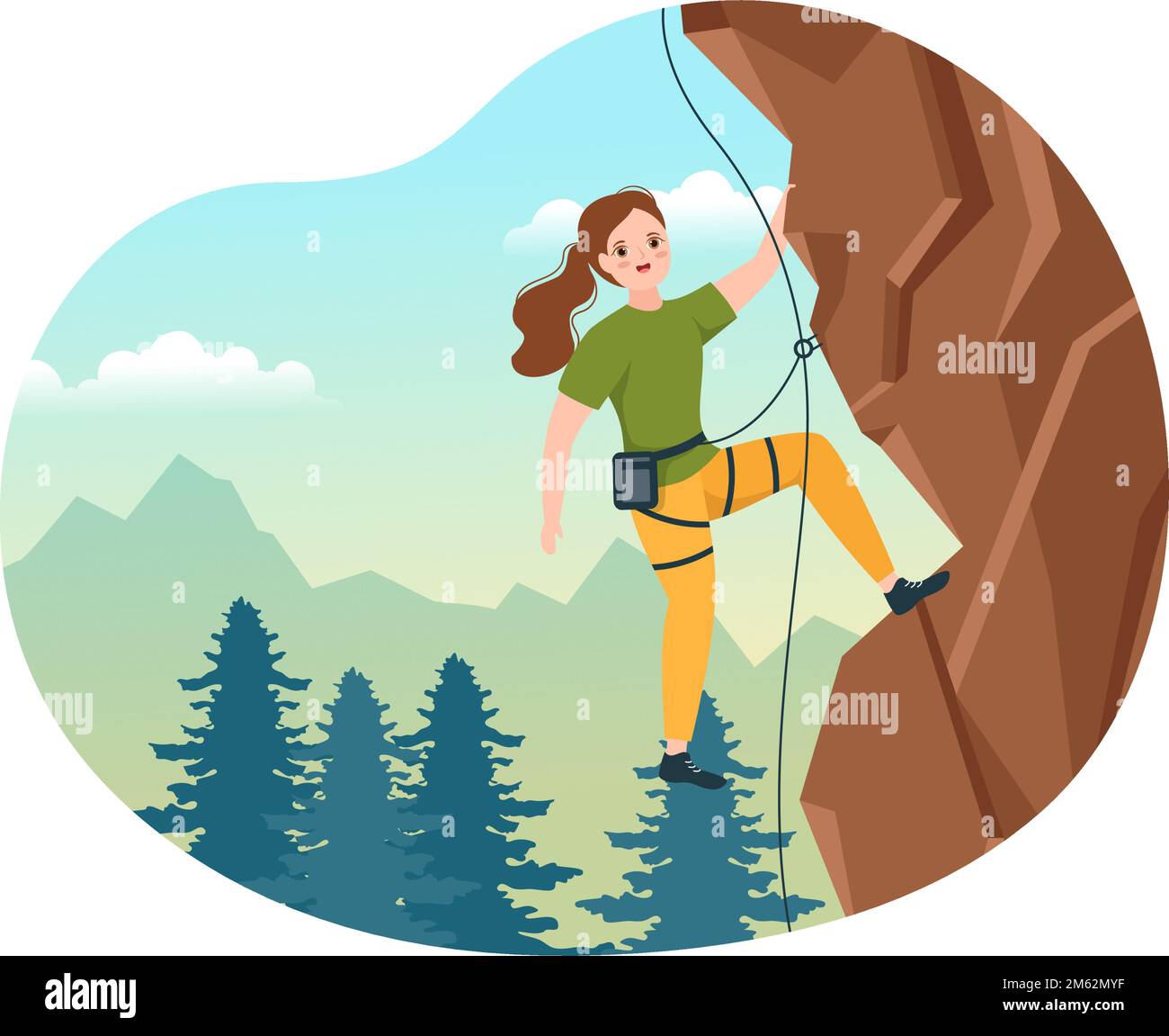 Cliff Climbing Illustration con Climber Climbing Rock Wall o Mountain Cliffs e Extreme Activity Sport in Flat Cartoon modello disegnato a mano Illustrazione Vettoriale