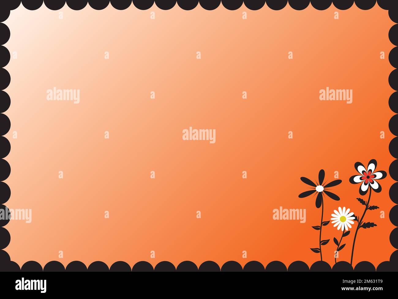 fiori vettoriali colorati su sfondo arancione brillante con bordo nero smerlato Illustrazione Vettoriale