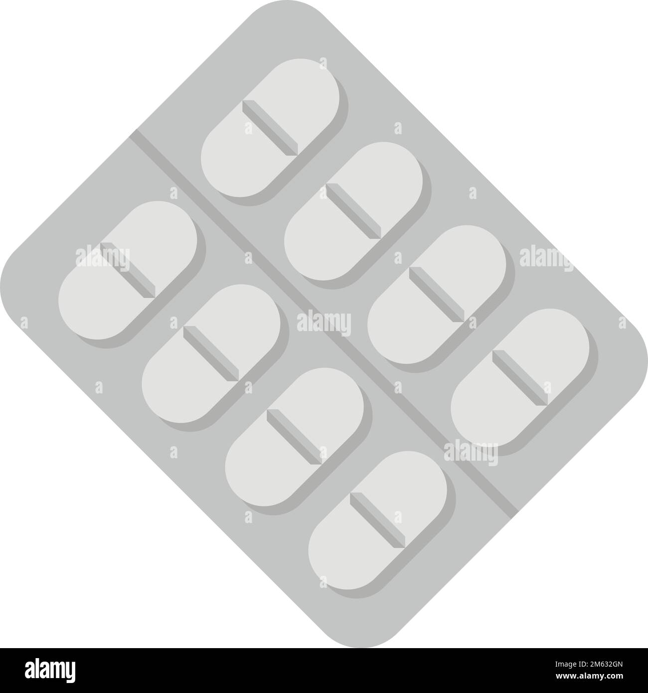 Tonsillite pillola blister icona vettore piatto. Bocca tonsillica. Infiammazione batterica isolata Illustrazione Vettoriale