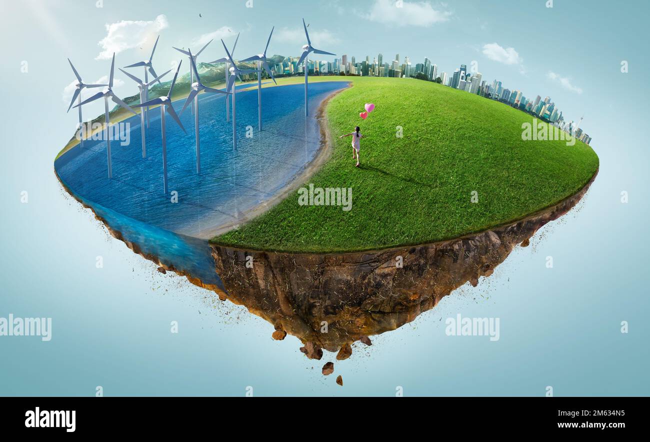 Energia pulita alternativa, protezione ambientale, sostenibile, ecologica, fonti di energia rinnovabile immagini di concetto visivo Foto Stock