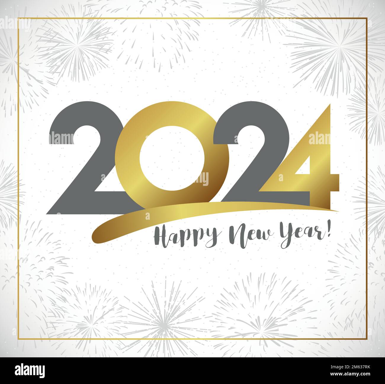 2024 tipografia creativa e sfondo di vacanza. Bel design per biglietti d'auguri con numero d'oro 20 24. Elementi isolati. Illustrazione vettoriale. Illustrazione Vettoriale