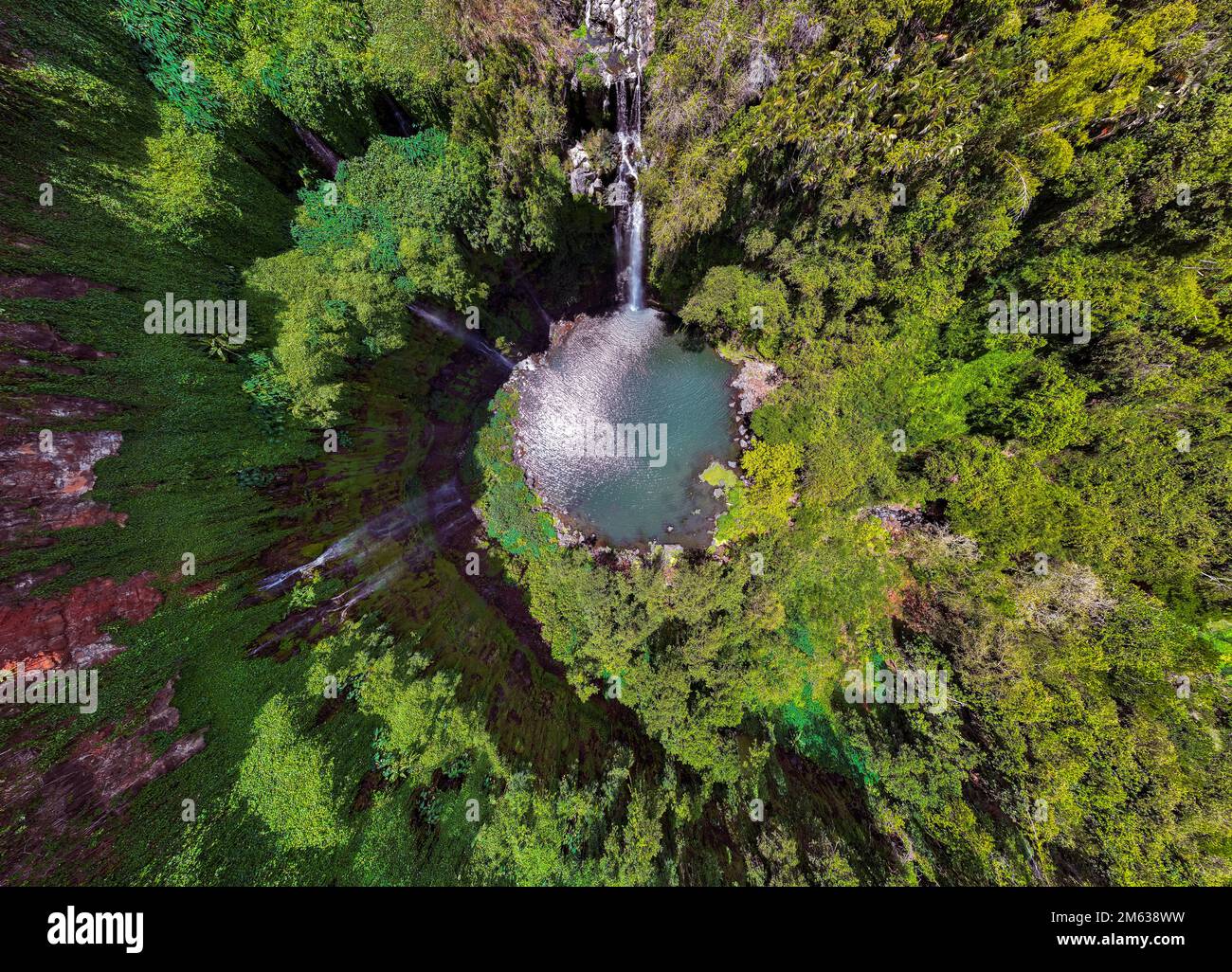 Cascade de Balfour. La cascata presso i Giardini di Ebene Balfour. Si tratta di una parte della capitale Port Louis nell'isola di Mauritius. Foto Stock