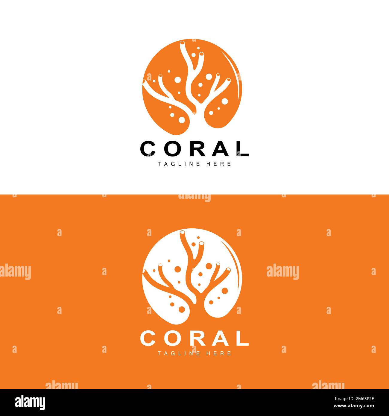 Coral Logo, Sea Plants Place Animali marini, Ocean Vector, icone alghe Illustrazione Vettoriale