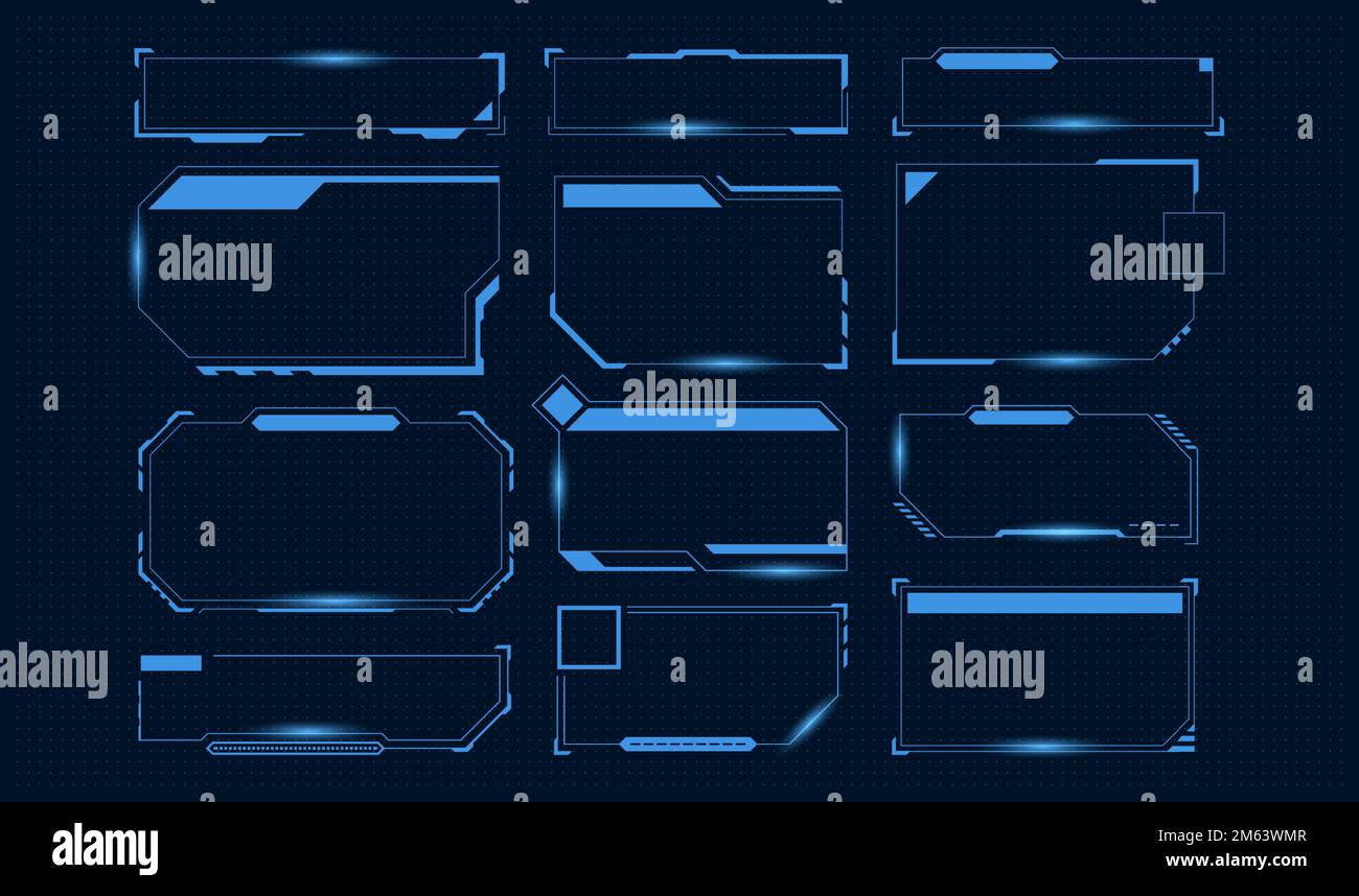 HUD frames neon, futura interfaccia di raccolta di tecnologia digitale di frame, futuro hud futuristico, raccolta di interfacce virtuali, illustrazione vettoriale Illustrazione Vettoriale