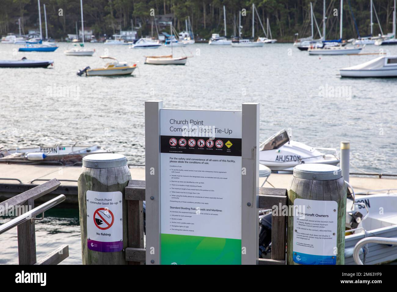 Church Point Sydney, area ormeggio per imbarcazioni locali, utilizzata dai residenti dell'Isola di Scozia che viaggiano spesso in barca per Church Point, Sydney, NSW Foto Stock