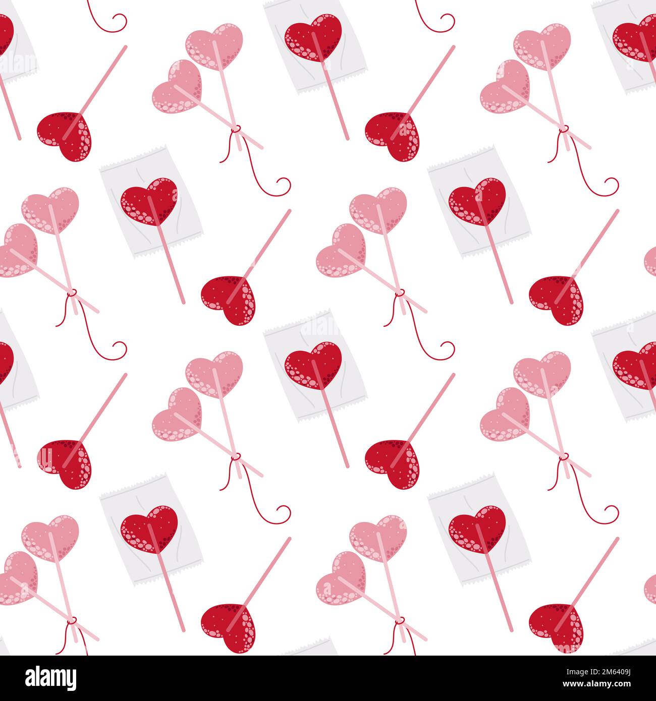 Modello senza cuciture con caramelle dolci a forma di cuore, simbolo del giorno di San Valentino. Illustrazione vettoriale semplice Illustrazione Vettoriale