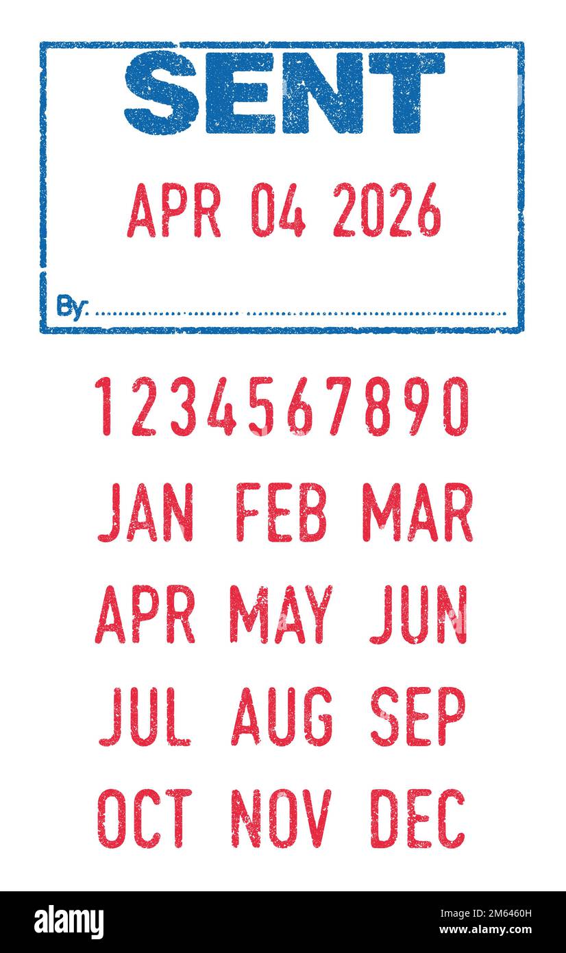 Illustrazione vettoriale della parola inviata in cornice blu indicatore di inchiostro con data Illustrazione Vettoriale