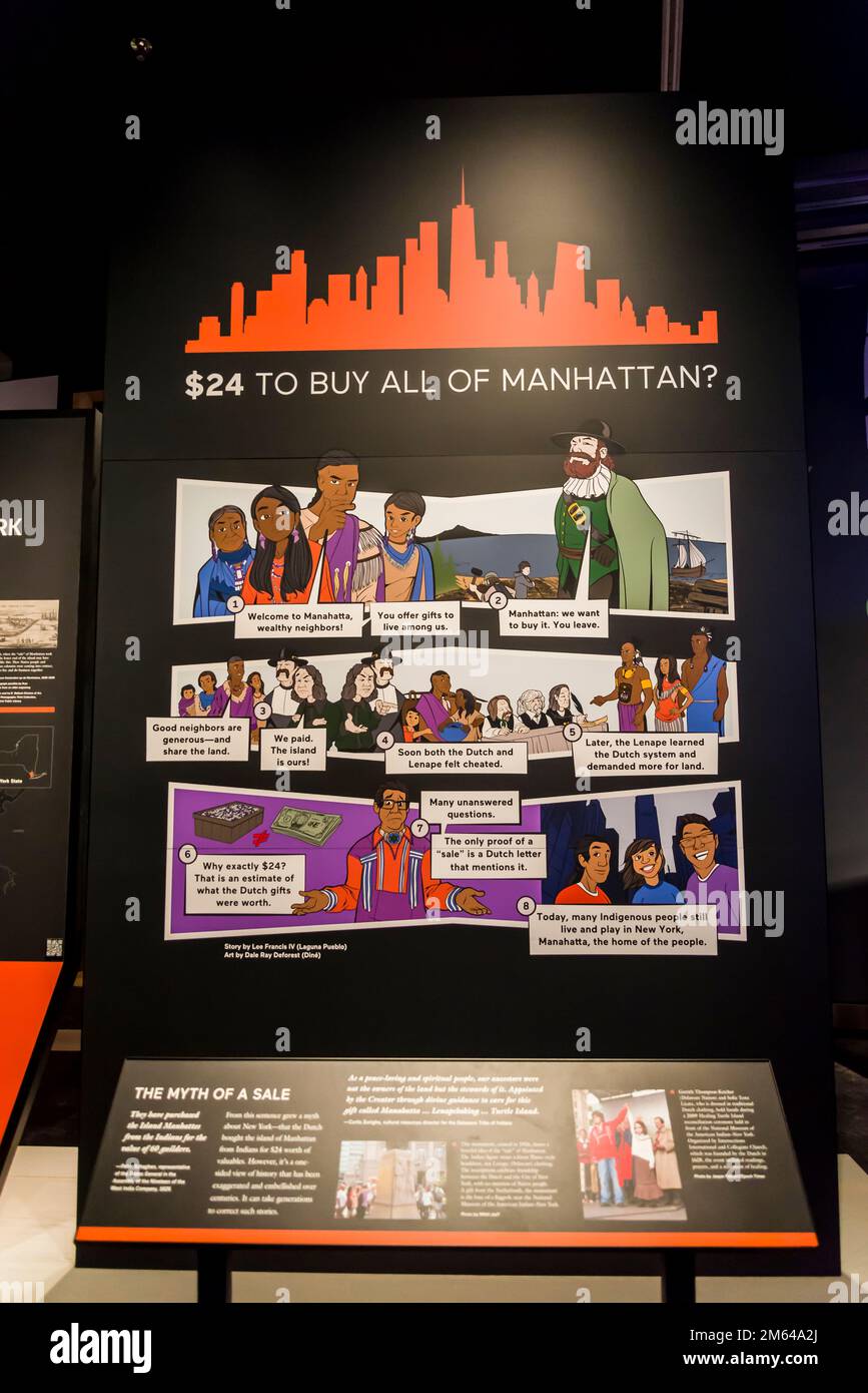 Pannelli didattici, National Museum of the American Indian, situato nella storica Alexander Hamilton US Custom House, New York City, USA Foto Stock