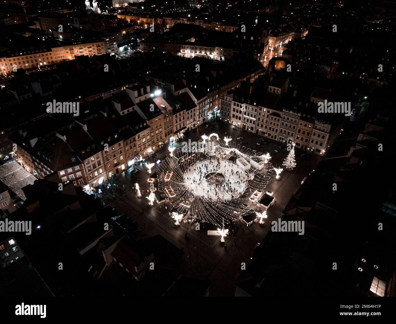 Notte di Natale aerea del centro storico di Varsavia. Foto Stock