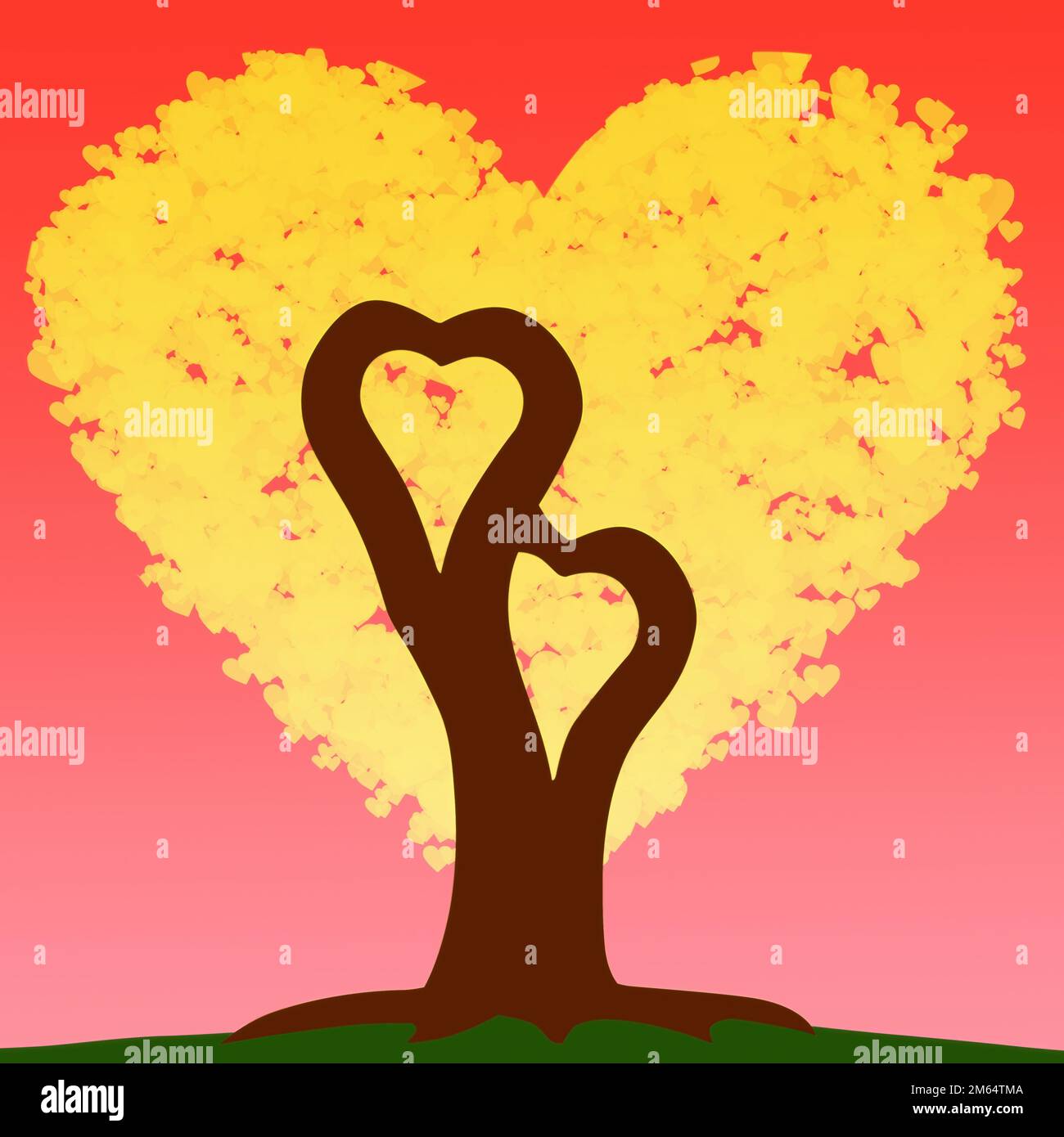 Illustrazione del biglietto d'auguri per la celebrazione del giorno di San Valentino con la forma dell'albero dell'Amore Foto Stock