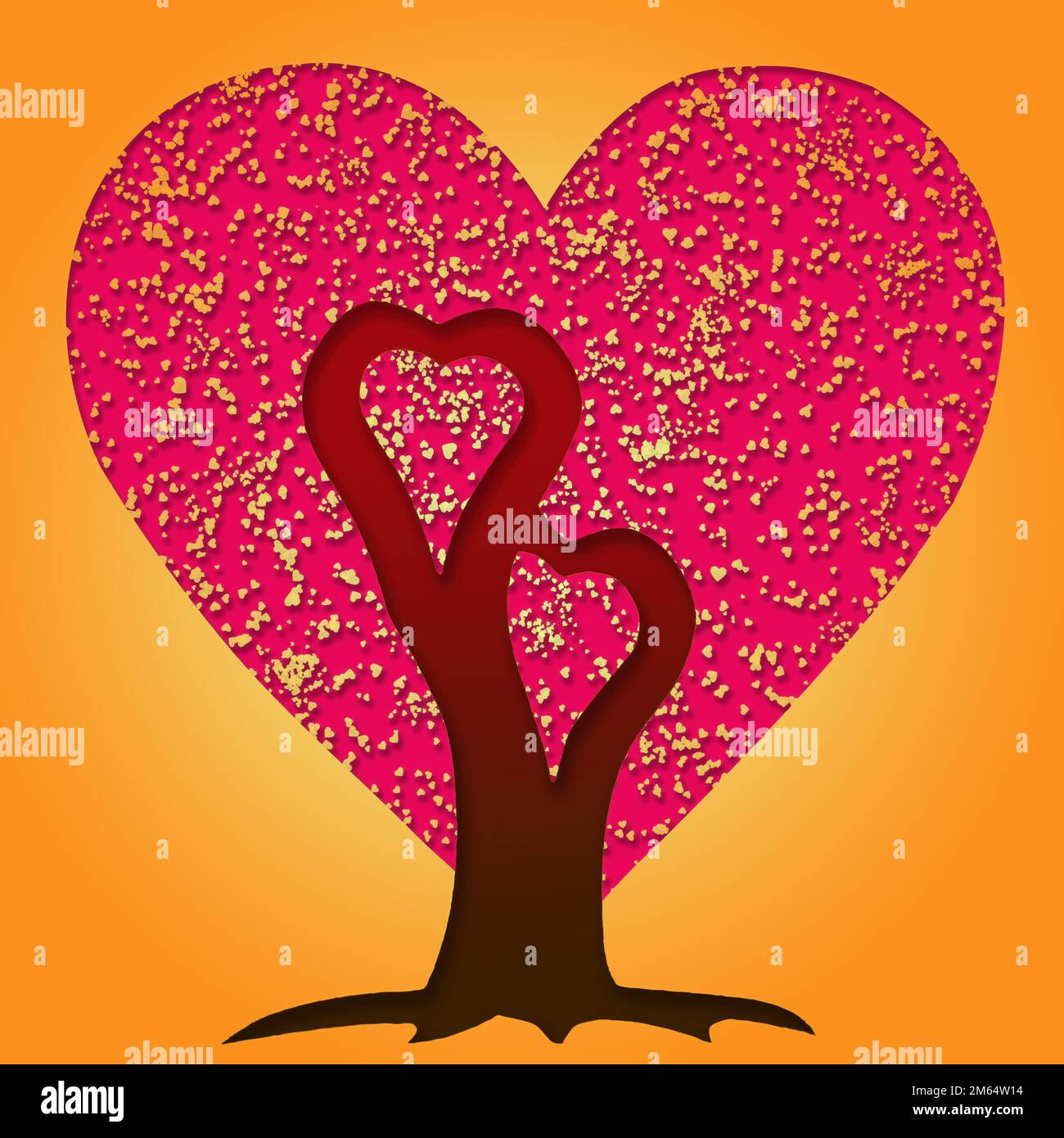 Illustrazione del biglietto d'auguri per la celebrazione del giorno di San Valentino con la forma dell'albero dell'Amore Foto Stock